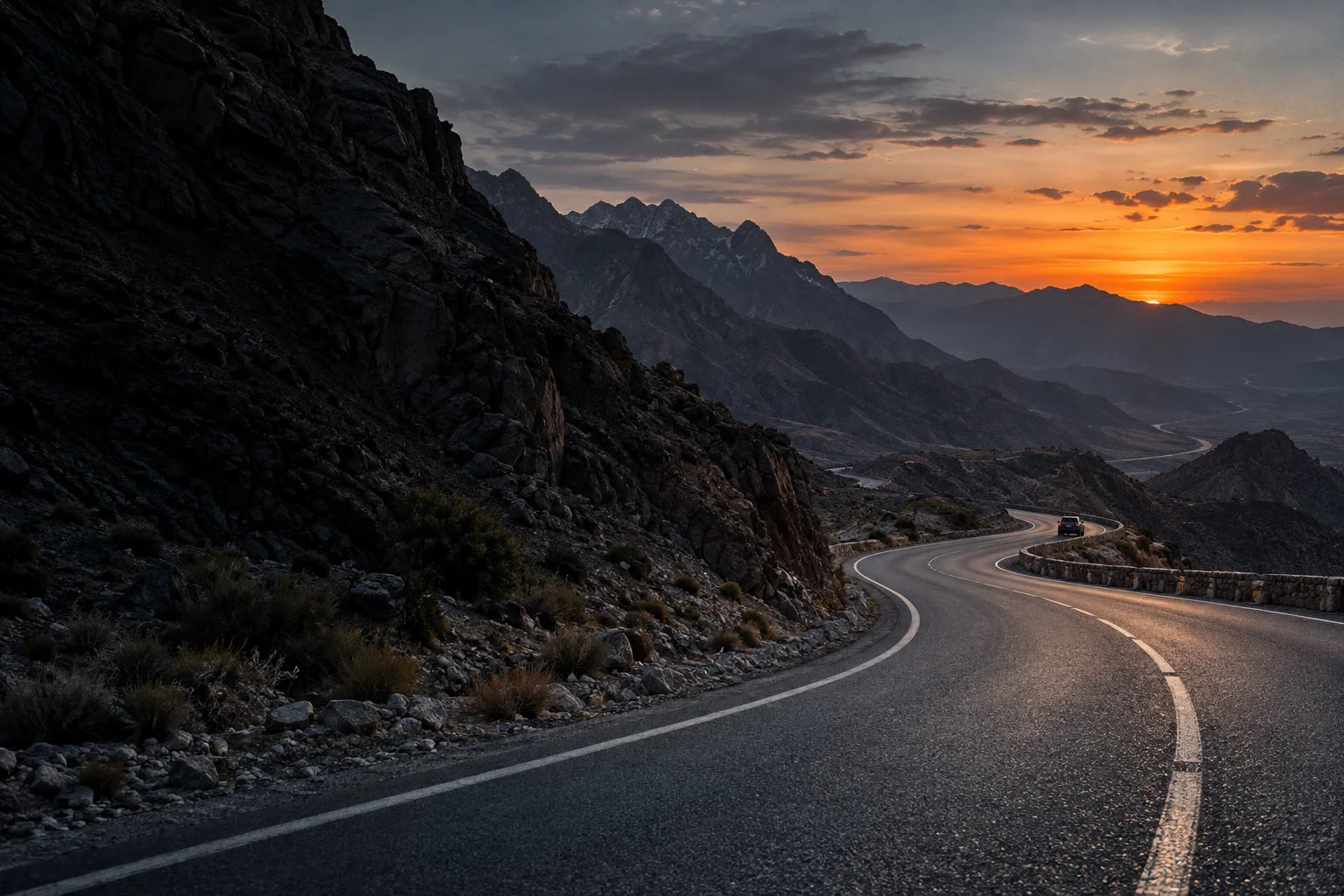 Une route au coucher du soleil